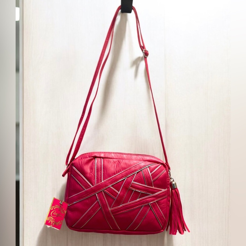 Candie’s Elsa Pink & Silver Trim Tassle Crossbody Shoulder Bag